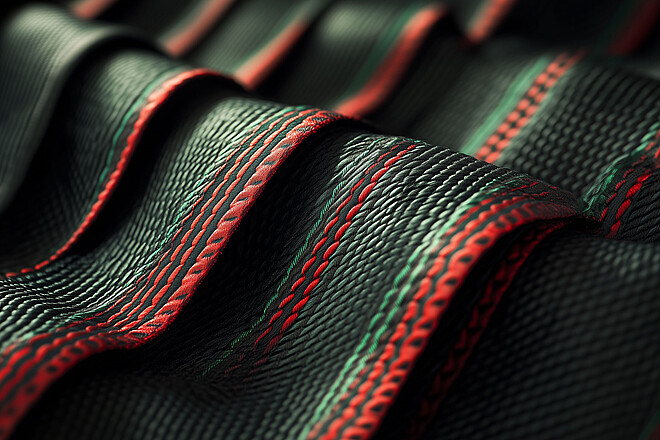 Recycling-Granulat, das zu einem gemusterten Stoff verarbeitet wurde